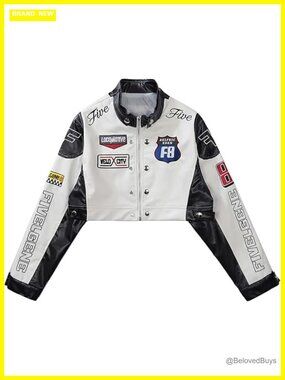 Cropped Faux Leather Moto Biker Jacket | Women's Racing Motorcycle Coat